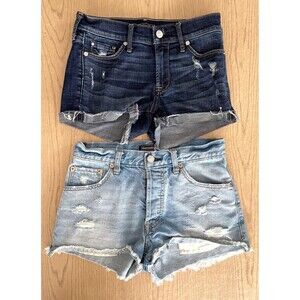Abercrombie & Fitch Distressed Denim Blue Jean Shorts Women's Size 24- 2 Pairs